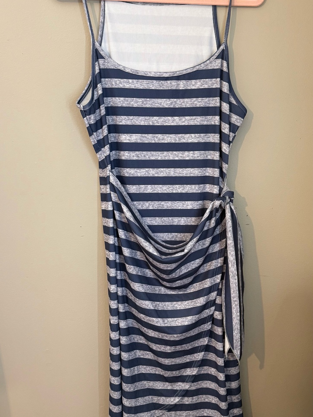 SHEIN Navy and White Striped Tie-Side Midi Dress